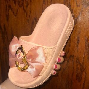Pink stacked Slide Sandals with Bow